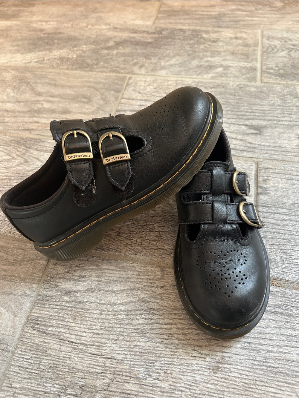 Dr. Martens Black Leather Kids Mary Jane Double-Strap Velcro Shoes size 1